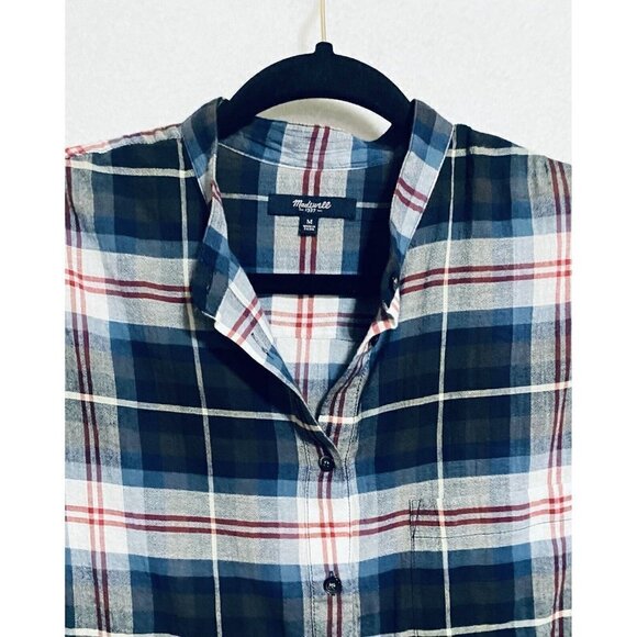 Madewell Top Womens Medium Wheaton Plaid Collarless Popover Tunic Blue Boho - Picture 3 of 7